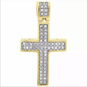 Real Diamond 925 Gold Cross Pendant Brand New